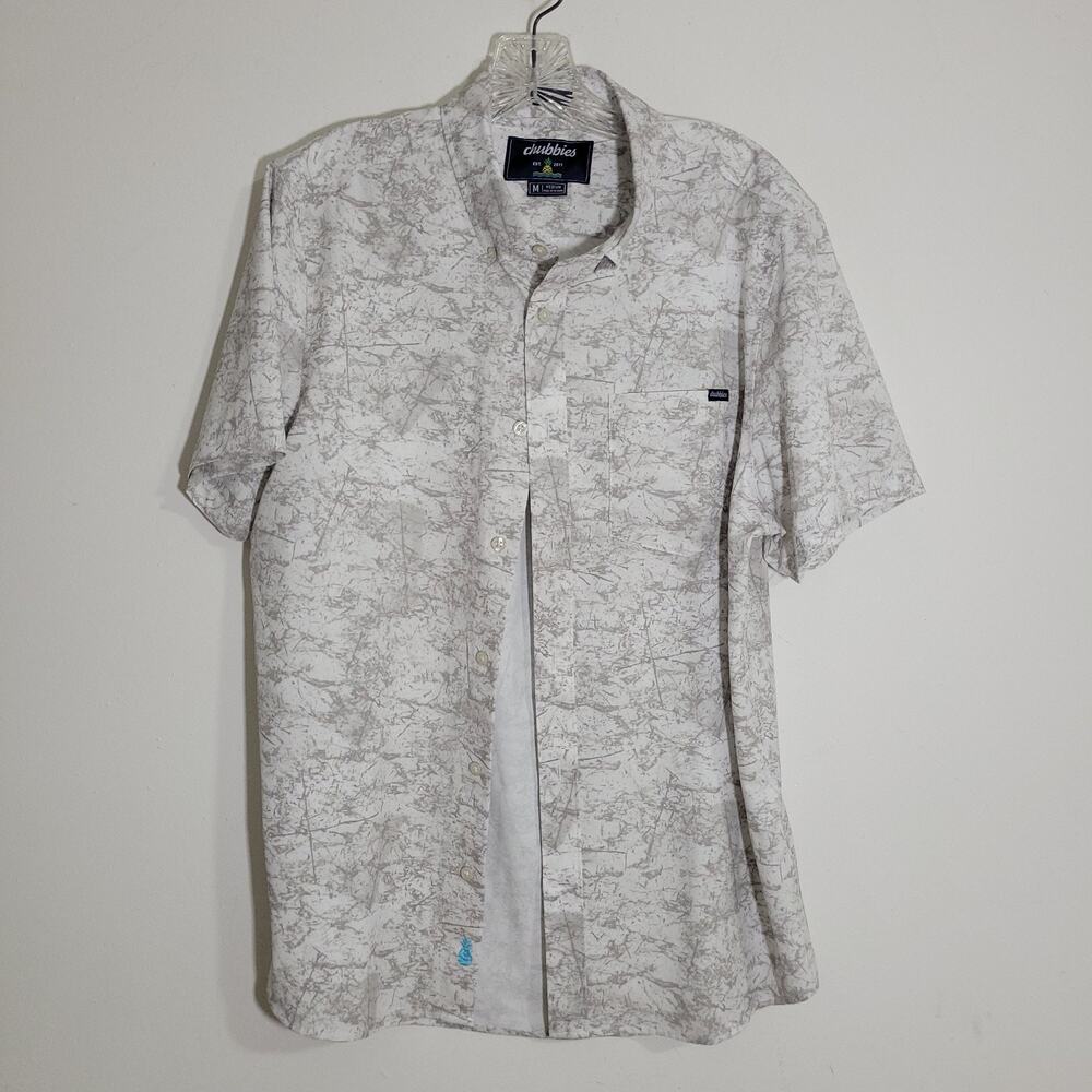 Chubbies Shirt Mens M White And Gray Stretch Button Down Short Sleeve